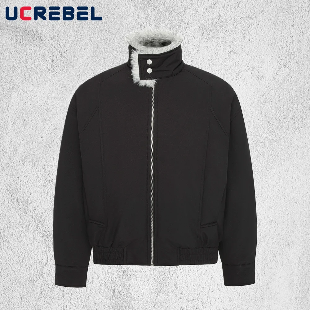 

Retro Fur Collar Padded Jacket Mens Winter Thick High Street Lapel Long Sleeve Loose Outerwear Man