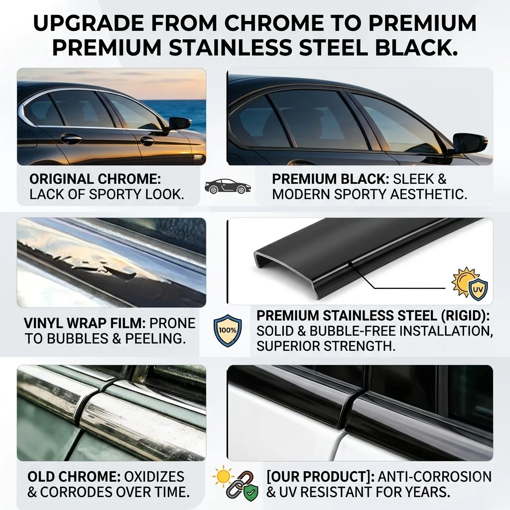Car Accessories Black Door Chrome Window Decorative Moulding Trim