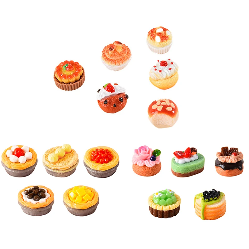 5/6Pcs 1:12 Dollhouse Miniature Fruit Cake Egg Tart Bread Dessert Model Mini Kitchen Food Decor Toy Doll House Accessories