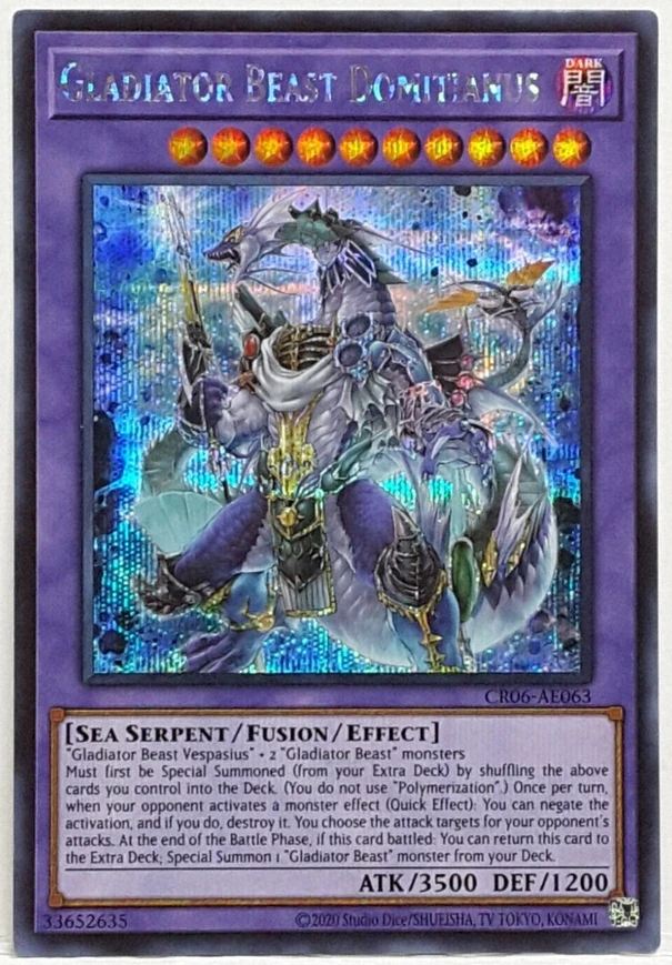 Yugioh KONAMI Duel Monsters CR06-AE063 Gladiator Beast Domitianus Secret Редкая азиатская английская коллекция мятная карта