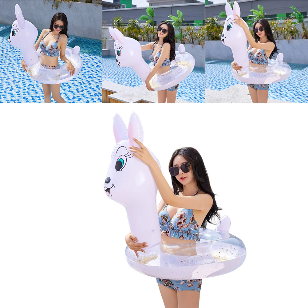 

1pc Cartoon Rabbit Pattern Swimming Ring Summer Water Entertainment Thickened Sequins Adult Inflatable Water Playing Ring