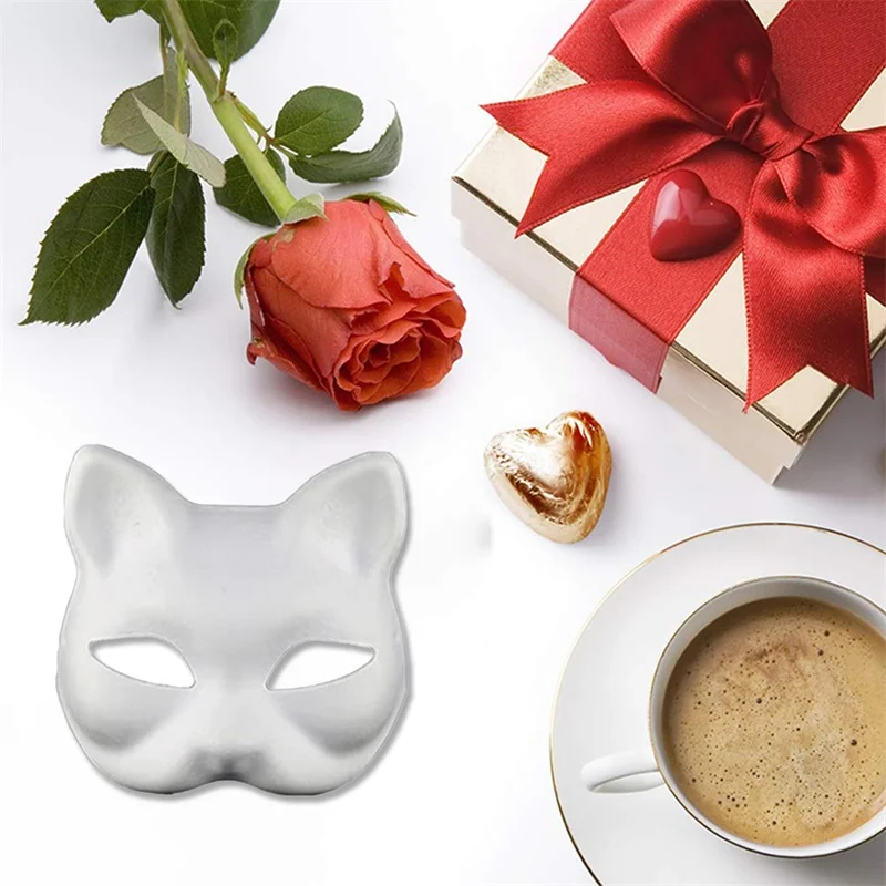 5pcs Cat Mask Masquerade DIY Paintable Blank Masks Festival Performance Cosplay Prop White Cat Masks Party Favors Wall Decor