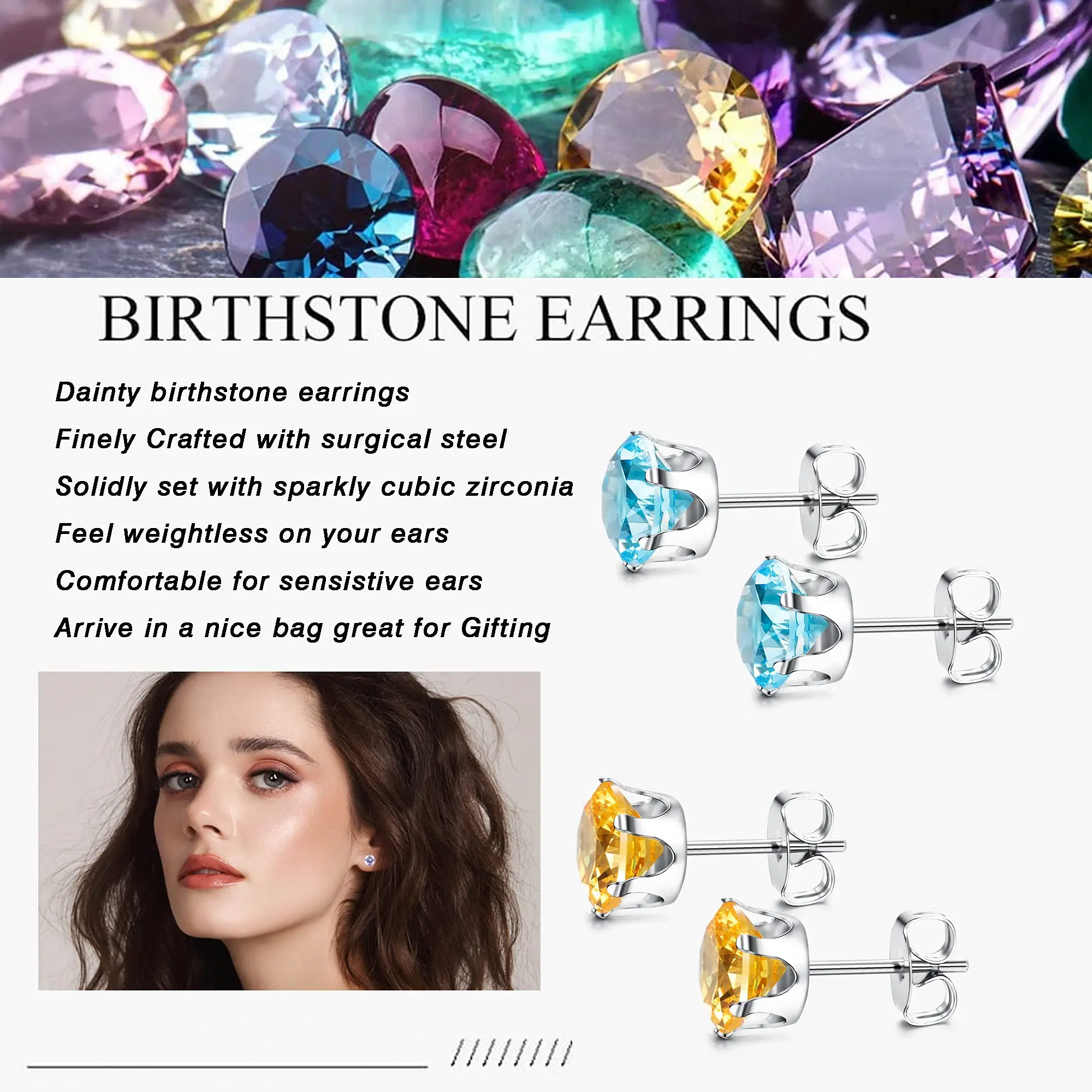 1-12 Pairs Stainless Steel Womens CZ Stud Earings Set Piercing Jewelry 3-8mm