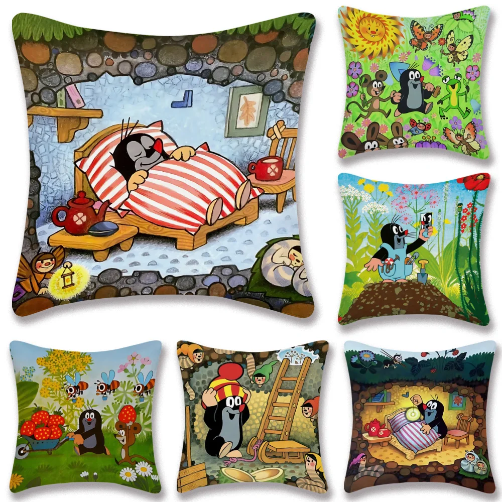 Cartoon Pillow Covers Cartoon Sofa Decorative Home Double-sided Printing Short Plush Cute Cushion The L-Little M-Mole Cover