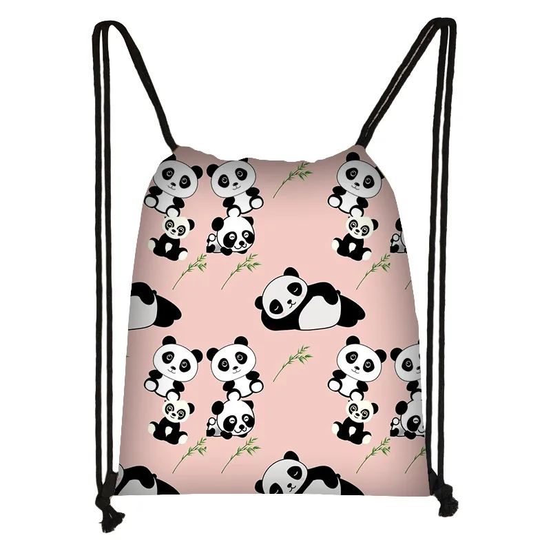 Simple New Cute Panda Drawstring Backpack, Lightweight, Universal Storage Bag for Home & Outdoor