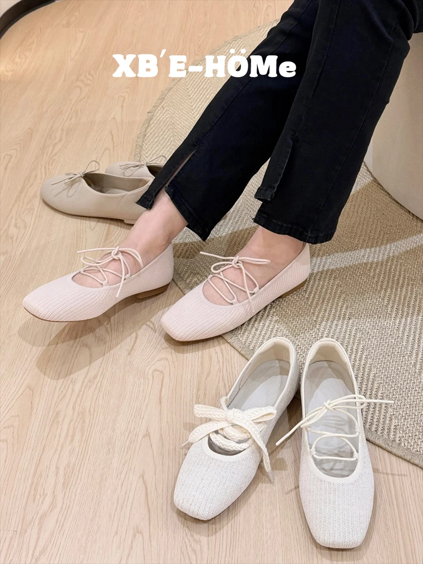soft-bottom-ballet-flats-women's-mary-jane-shoes-square-head-knot-lace-up-casual-shoes-spring-2026-korean-style-flat-heel