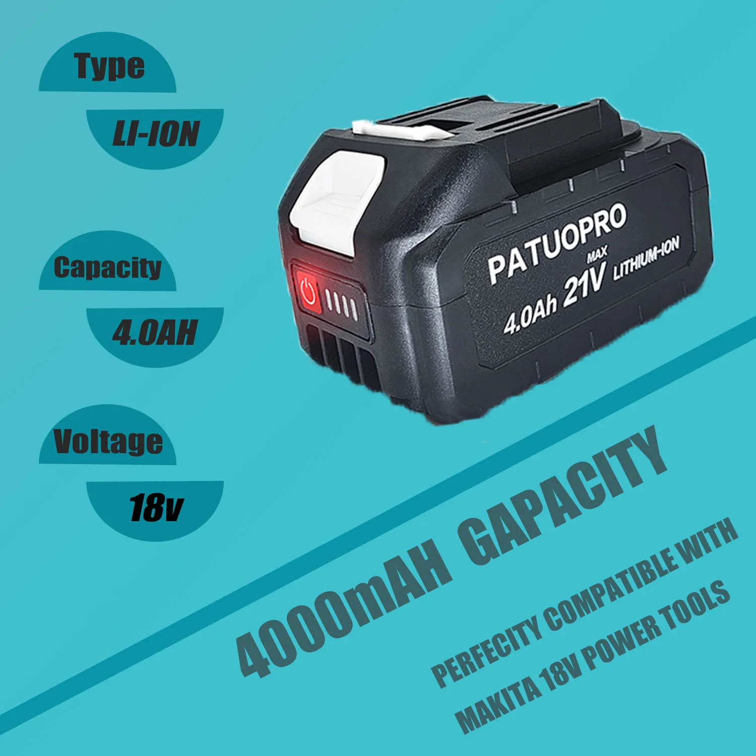 Imagem -03 - Bateria de Lítio Recarregável para Makita Chave sem Fio Martelo Broca Ângulo Moedor Motosserra Chave de Fenda 18v 21v 2.0 4.0 6.0ah