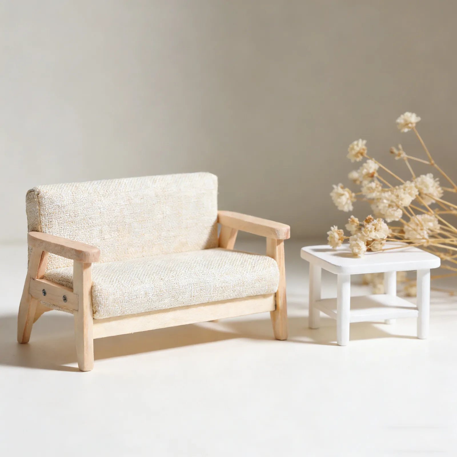 

Vintage Mini Wooden Recliner Sofa Arm Chair for Dollhouse Living Room Realistic Miniature Furniture Decoration Pretend Play