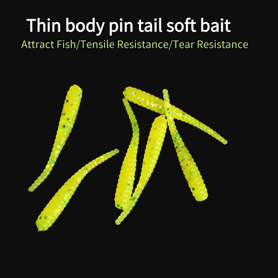 Rooblinos 20pcs Single Needle Tail Worm Micro 44mm Fishing Lure Ajing Small Rockfish Silicone Isca Artificial Bait Luminous Jig image 4