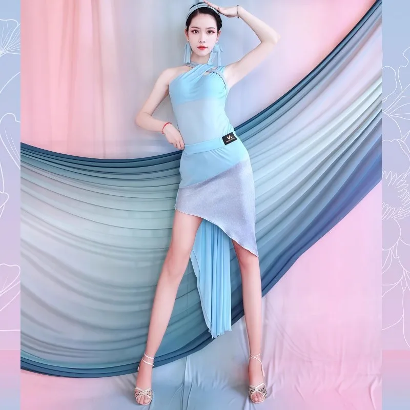 

customized women's adult Latin national standard dance costume rumba sleeveless practice performance costume flowing skirt