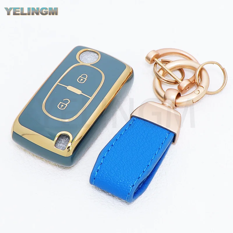 TPU Flip-Fernbedienungs-Autoschlüsselhülle für Citroen C2 C3 C4 C5 C6 Xsara Berlingo für Peugeot 207 307 308 407 607 807 Schlüsselschutz