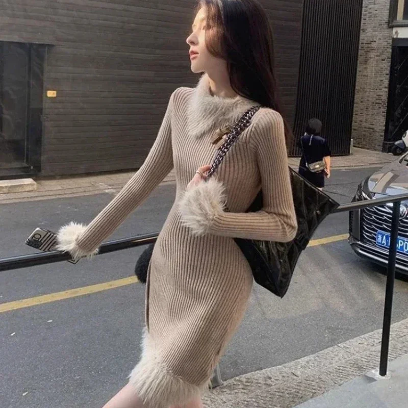 High Quality Luxury Autumn and Winter Woman Knitted Dress Bodycon Cheap Casual New Features of Elastic Crochet Dresses for Women