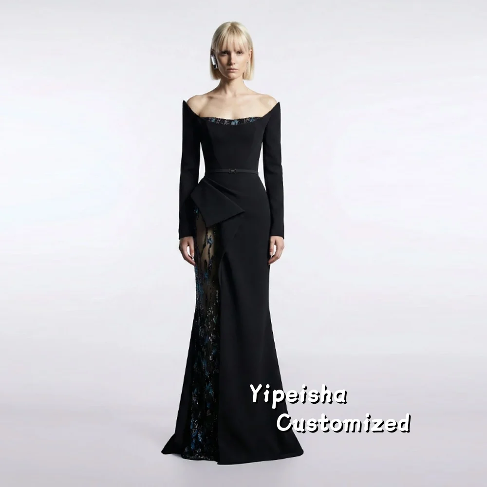 

Элегантное черное вечернее платье без бретелек с кружевными аппликациями и кристаллами, винтажное платье для вечеринок, выпускных вечеров, Vestido