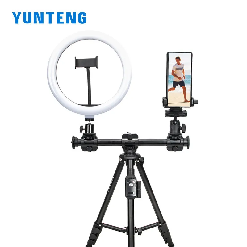 YUNTENG VCT-6109 Haste de extensão de tripé universal profissional Suporte horizontal para fotografia de produtos de estúdio de transmissão ao vivo
