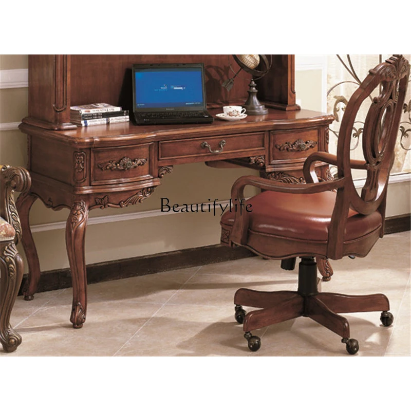 American solid wood desk office computer European one-piece bookshelf combination custom
