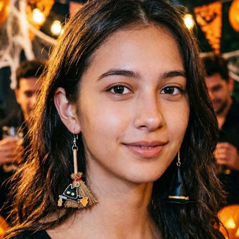 Hook Closure Halloween Dangle Earrings Lightweight Resin Metal Findings Asymmetric Witch Hat Earrings Individual Package