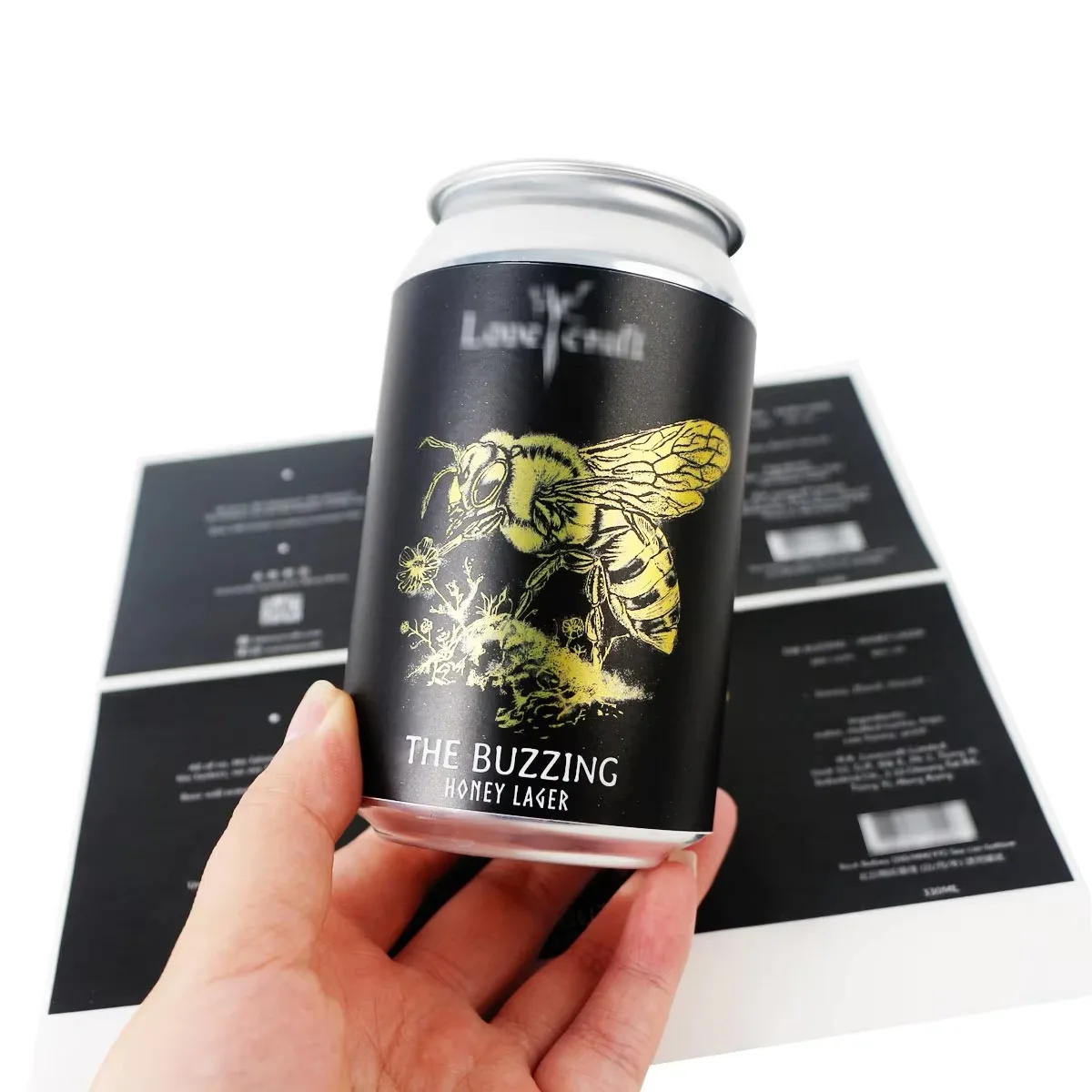 Custom Craft Beer Labels ｜Can Honey Lager Sticker ｜ Waterproof Adhesive Gold Foil Printing Packaging