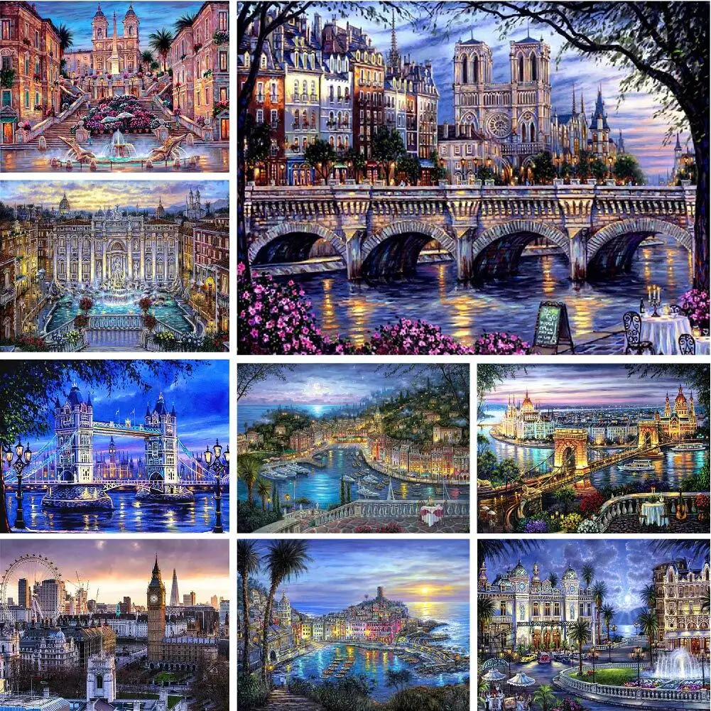 

Building Town Landscape Picture Handmade Crafts for Adults Diy Acrylic Paint Painting By Numbers Wall Art Home Decoration