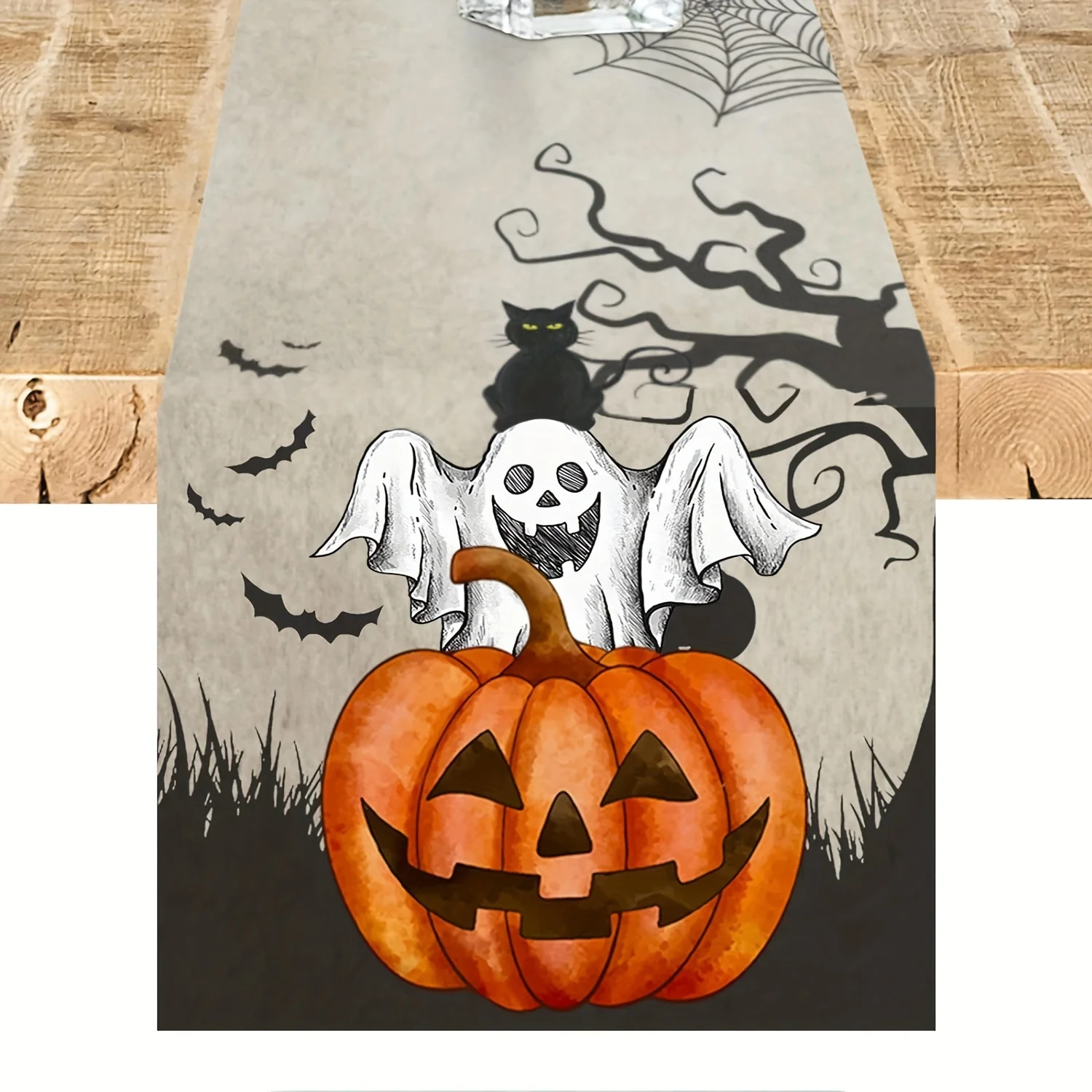 

1Pc Halloween Ghost Theme Table Flag with Pumpkin and Black Cat Pattern, Suitable for Party, Restaurant, Home, Market, Holiday Decoration Scene.