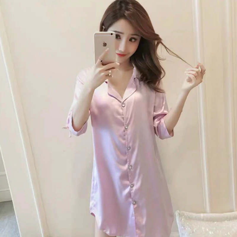 

Nightgowns Women Leisure Sexy Comfortable Elegant Womens Daily Solid Korean Style Loose Thin New V-neck Breathable PopularChic