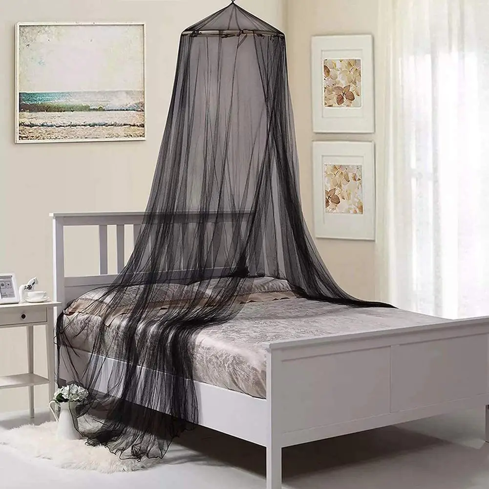 

Modern Simple Decoration Bed Mantle Round Hung Dome Mosquito Net Black Lace Bed Curtain White Wedding Princess Fairy Canopy