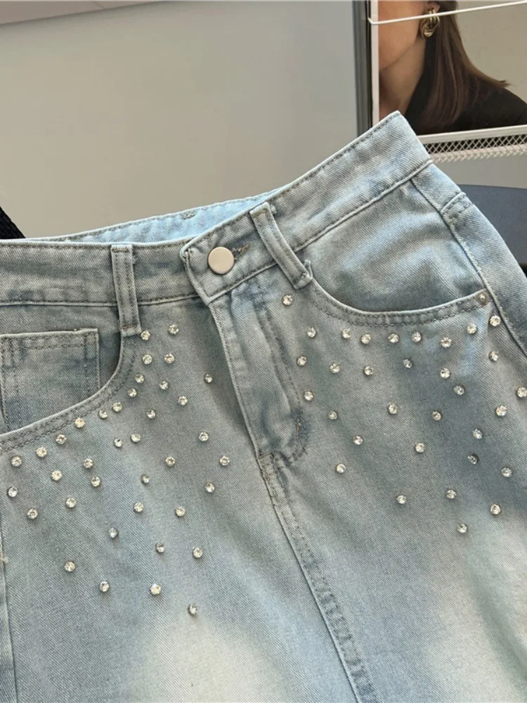 

Летняя джинсовая юбка с высокой талией, женская тяжелая эмалированная повседневная утягивающая юбка трапециевидной формы средней длины, модная юбка для поездок на работу