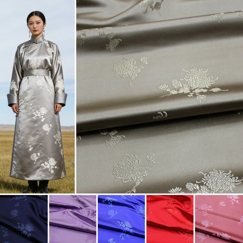 Chinese Style Jacquard Brocade Satin Silk Fabric for Diy Sewing Cheongsam Ethnic Garment Mongolian Robe Doll Clothes Accessory