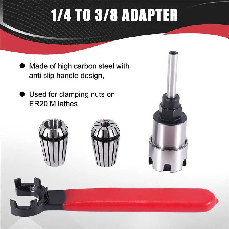 A93E-Shank Router Bit Colle Collet Extension Chuck Converter Adapter,Convert 1/2,1/4-Inch Shank Bit With ER20 Spring Collet
