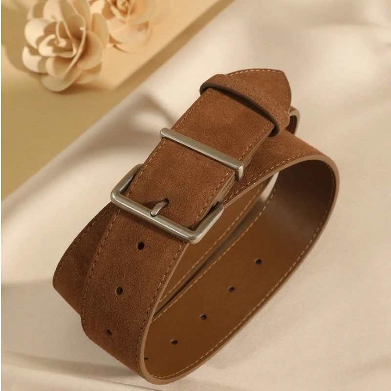 Женский эластичный широкий ремень из натуральной кожи и замши, поясные ремни для платьев-туников и пальто