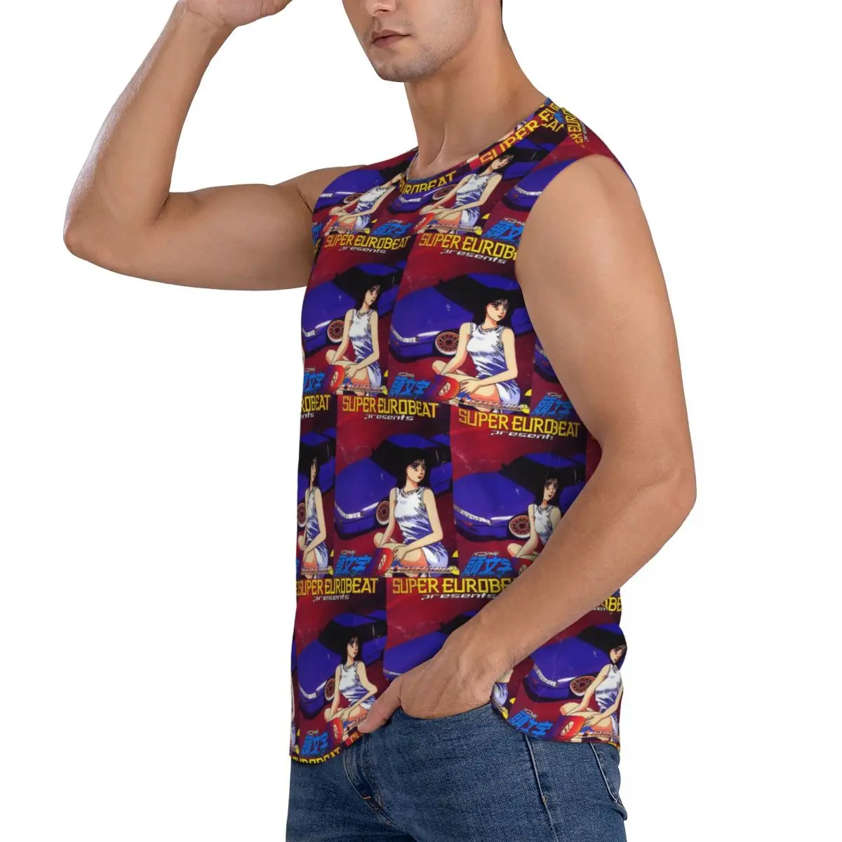 Initial D Mako Super Eurobeat Anim Men Sleeveless Tank Tops Quick Dry Breathable Gym Fitness Running Summer Casual Sport Vest