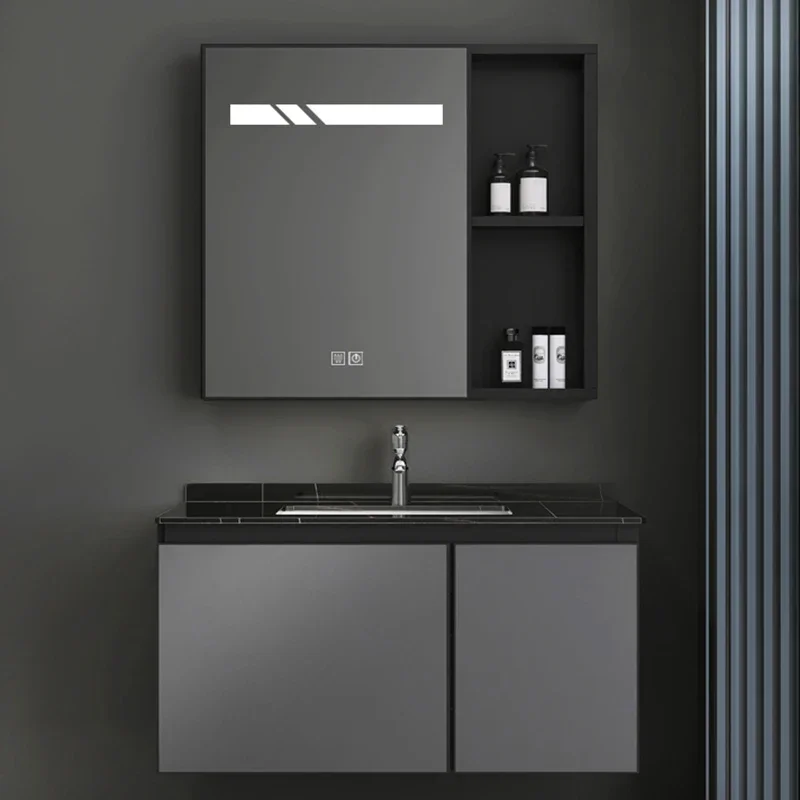 Space Aluminum Modern Bathroom Cabinet Wall-mounted Nordic Smart Mirror Cabinet Vanity Sink Home Furniture Мебель Для Ванной FYB