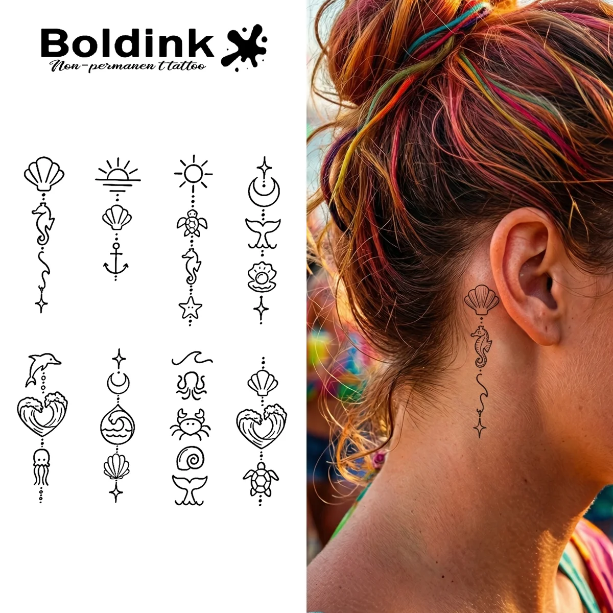 

BOLDINK Beach Vacation Style Tattoo Sticker Unisex Stylish Easy Apply Waterproof Long Lasting 1-2 Week