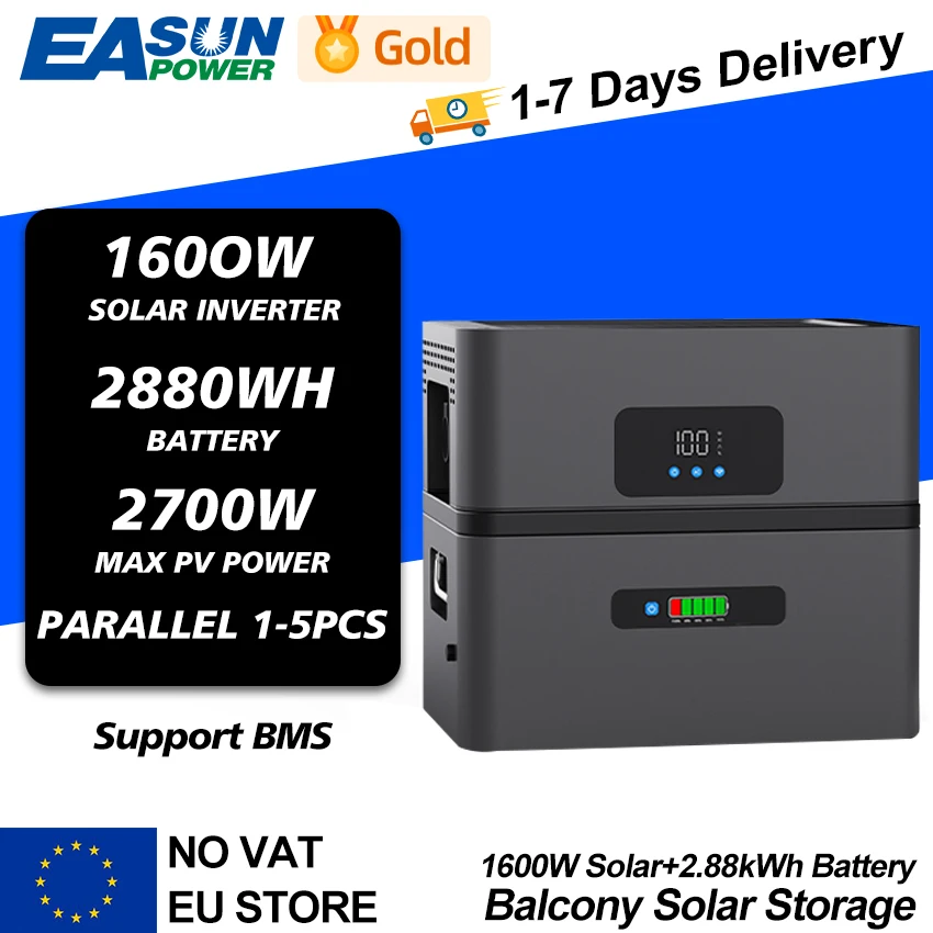Système solaire de stockage pour balcon 1600W 2400W avec batterie LiFePO₄ 2.88kWh/2.4kWh, micro-onduleur hybride Plug & Play, contrôle APP AI Tibber, alimentation de secours UPS pour maison, jardin, appartement