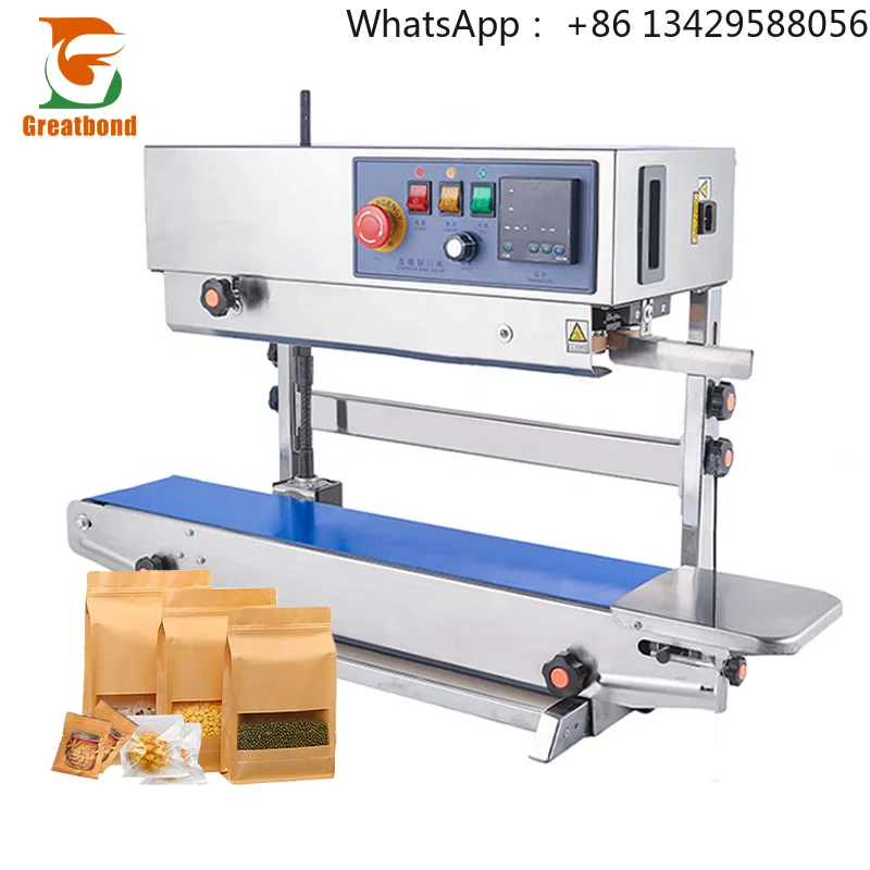 FR900 Stainless Steel Continuous Band Sealer Kraft Paper Pouch Adjustable Height Stand up Plastic Bag Vertical Sealing Machine