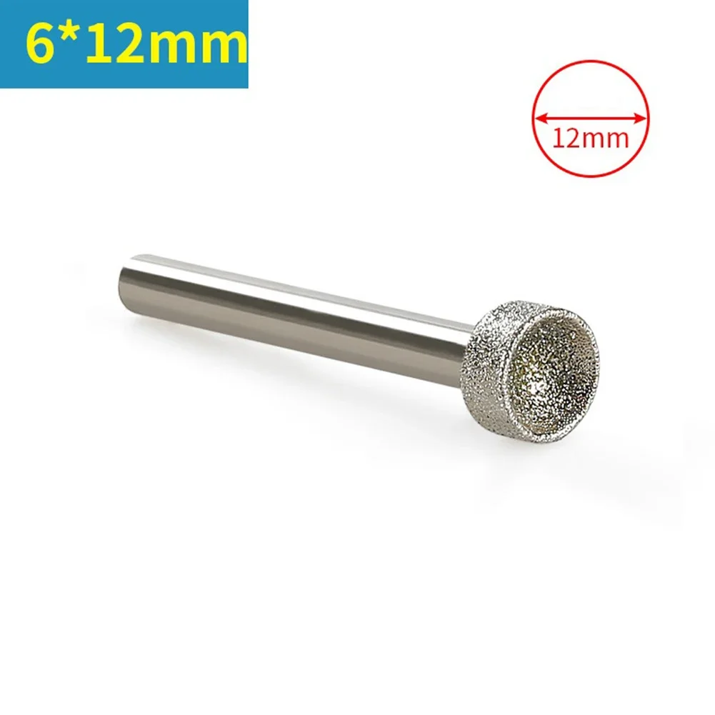 1Pc Diamond Mounted Point Head 10-25mm 6mm Shank Spherical Concave Coarse Grinding Bit For Jade Amber Sanding Tools Parts