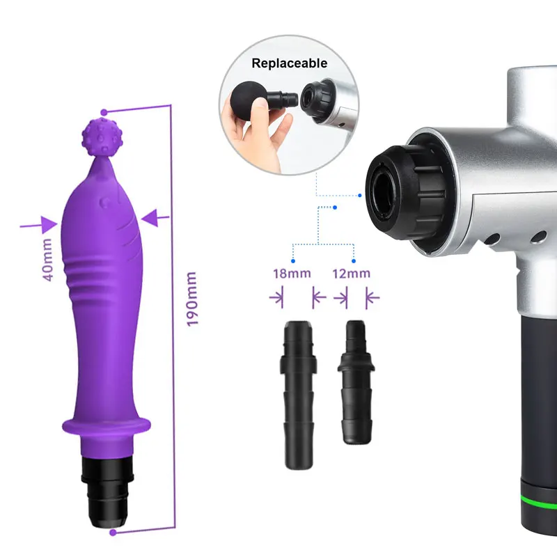 Cabeza de masaje de silicona en forma de delfín, cabeza de masaje de pistola de fascia, multiusos, pistola de fascia para interfaz de 12-13mm y 18-19mm