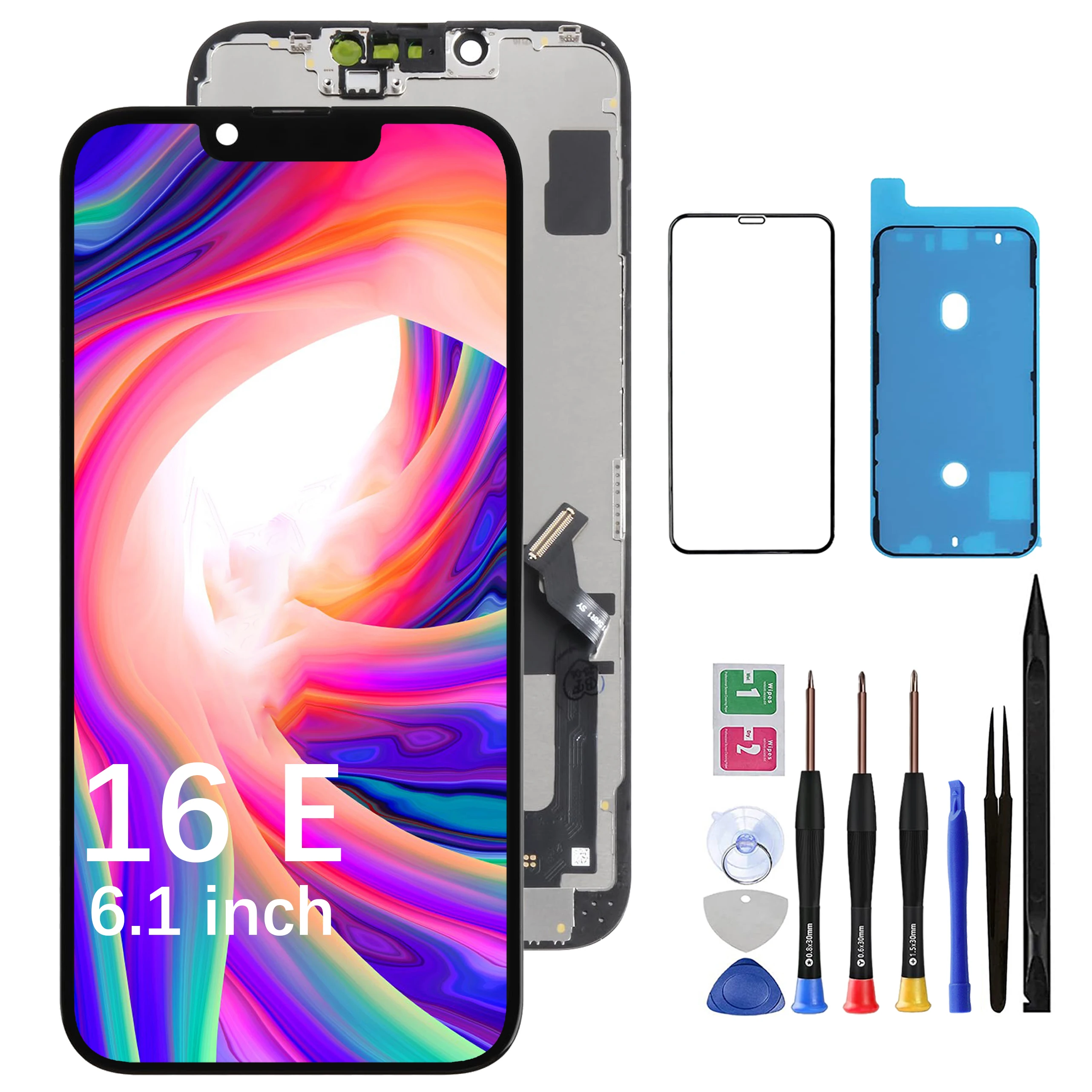 Screen Replacement for iPhone 16e 6.1-inch LCD Touchscreen with Replaceable IC, Tools Included