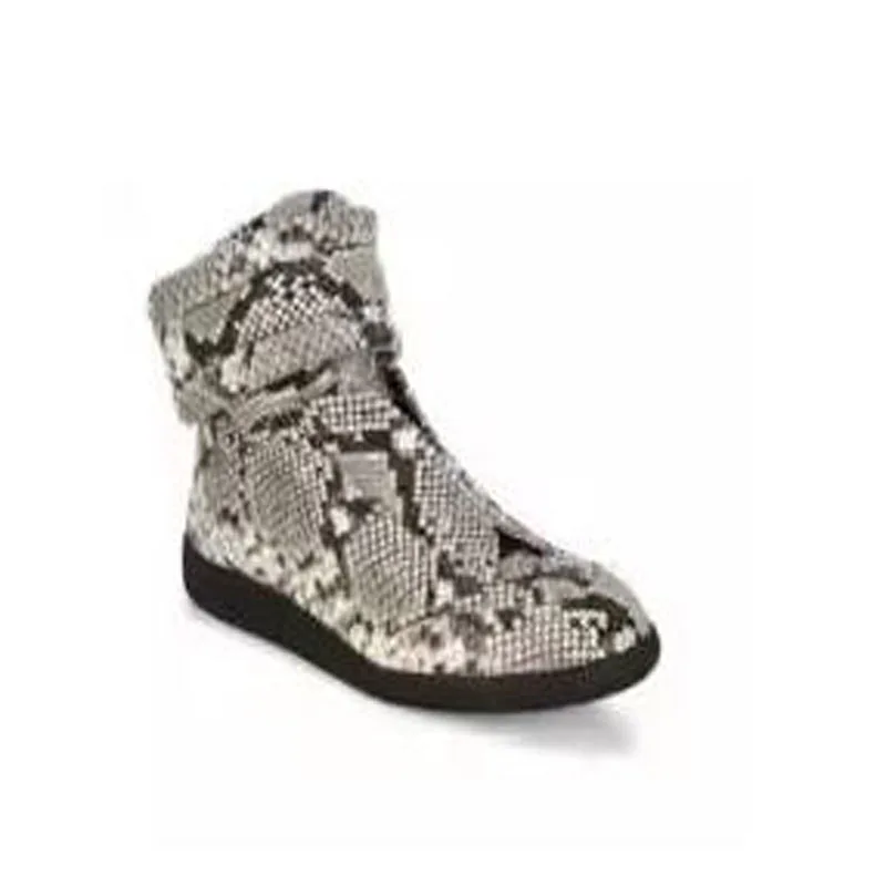 حار رجل بورجوندي أزرق رمادي جلد الثعبان جولة تو عالية أعلى أحذية رياضية مسطحة الذكور الشارع نمط الترفيه في الهواء الطلق حذاء من الجلد حذاء #4