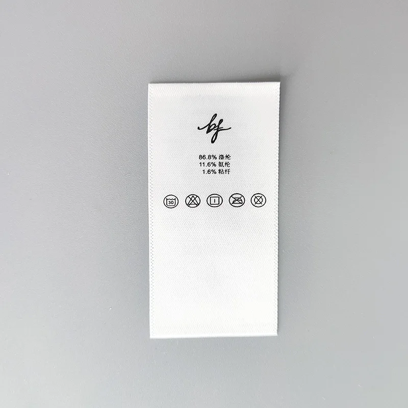 White Printed Ribbon Care Label Size tag Content and Washing Instruction Label Custom logo printing label for Clothing