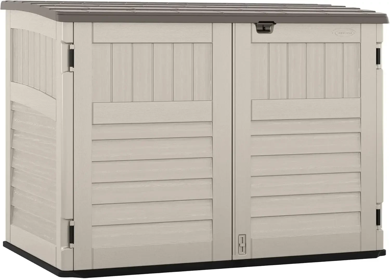 5.9 ft. x 3.7 ft Horizontal Stow-Away Storage Shed - Natural Wood-Like Outdoor Storage for Trash Cans and Yard Tools - All-Weath