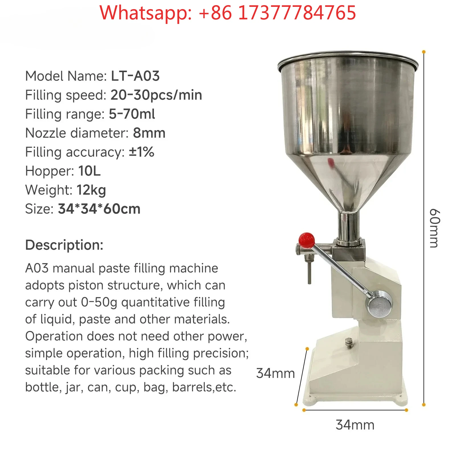 DIVEDEER A03: Small Hand-Pressure Quantitative Filling Machine for Both Paste and Liquid – Dual-Purpose Filler