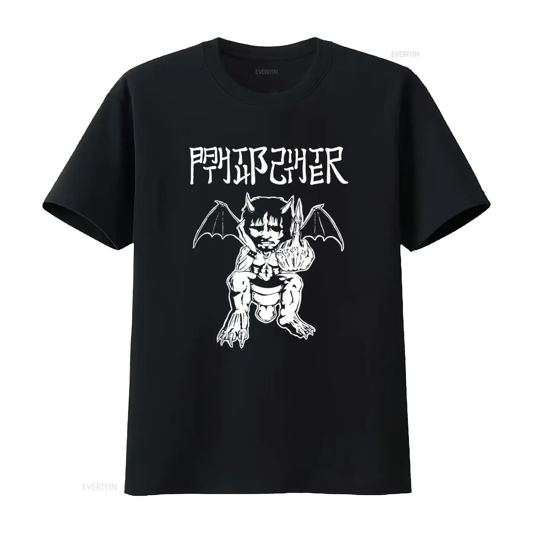 DIY Cool Devil Print T Shirt for Men Fashion  vintage Washed Top For Everyday Wear Slightly Comfortable Unisex Stretched Casual