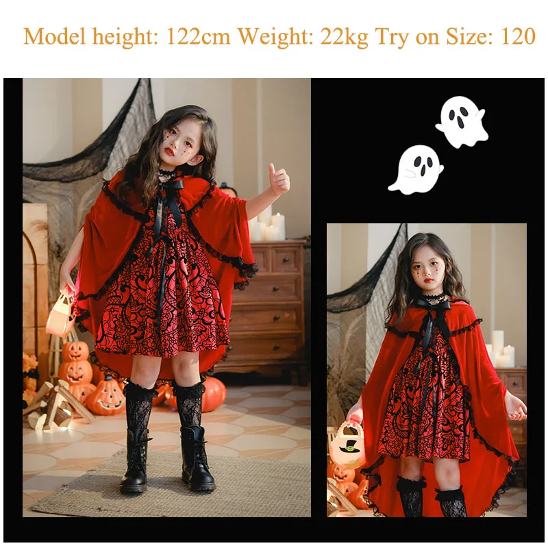 

Костюм для Хэллоуина для девочек, сказочный костюм, платье Красной Шапочки, комплект плащей, детское платье для косплея