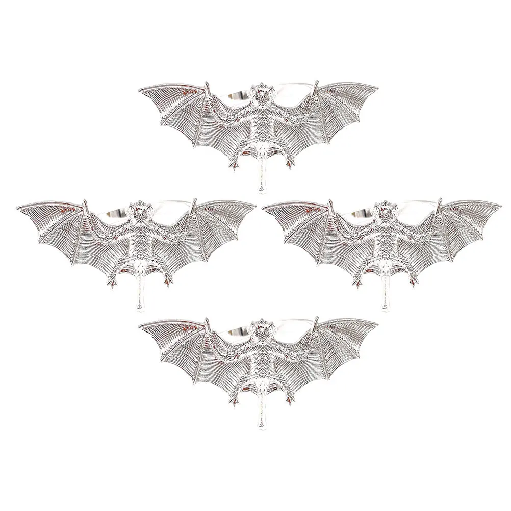 4Pcs Bat Napkin Rings High-Grade Alloy Spooky Themed Table Decor for Halloween Dinner Parties Family Events Creative Napkin
