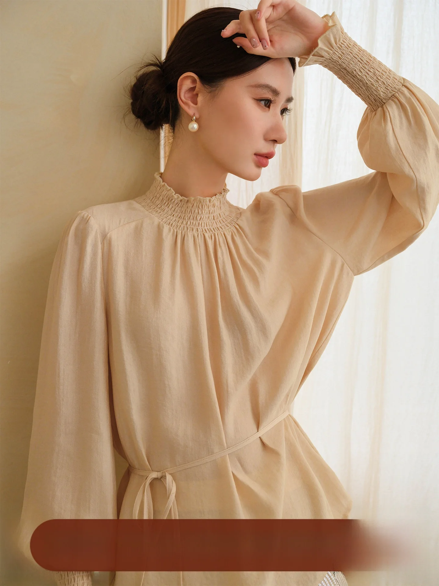 

XXNING Wind Elastic Shirt Women's Anti-Aging Loose Design Long Sleeve Overhead Top French Style Loose Fit Breathable Skin-Fri...