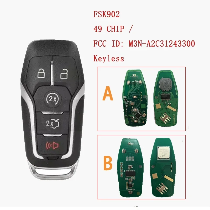 

BB Key for Ford Fusion Explorer Edge Mustang 2013 2014 2015 2016 2017 902MHz ID49 Chip FCC ID:M3N-A2C31243300 Keyless Remote Key