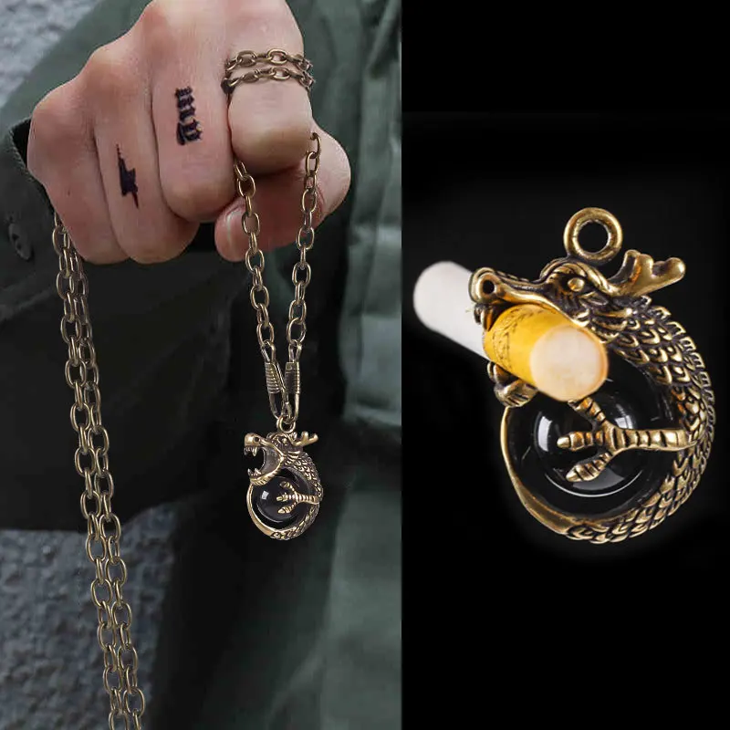 

Pure copper dragon plate beads cigarette holder ring clip men's cigarette holder smoking ring tool