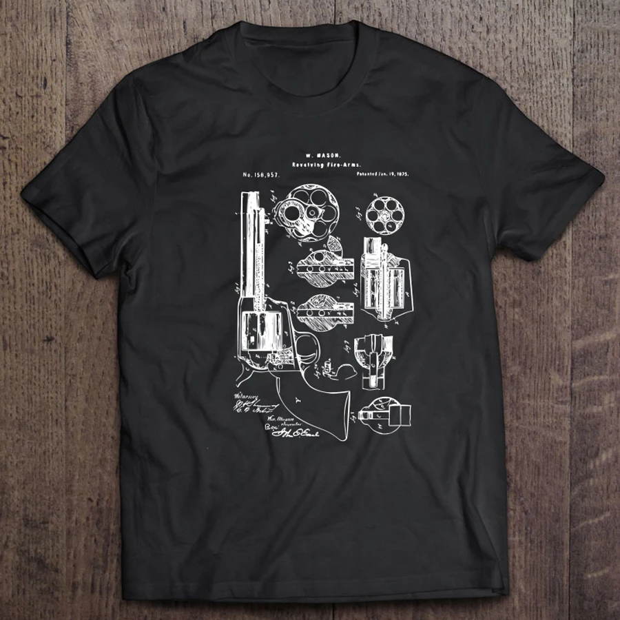 .45 Peacemaker Revolver Patent 1875 T-Shirt 100% Cotton O-Neck Summer Short Sleeve Casual Mens T-shirt Size S-3XL