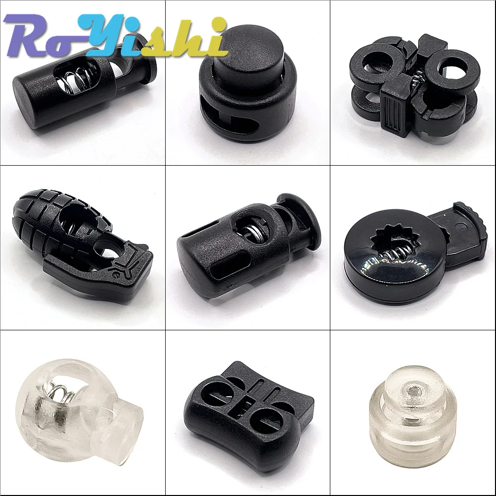 10 Pcs/Pack Single/Double Hole Cord Lock Toggle Clip Stopper Plastic Black For Bags/Garments