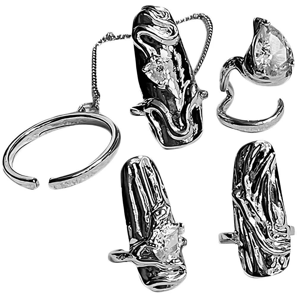 Anel ajustável para mulheres, 4 unidades, meninas, strass, ponta de dedo, cristal aberto, joias de decoração, liga, acessório de arte de unha